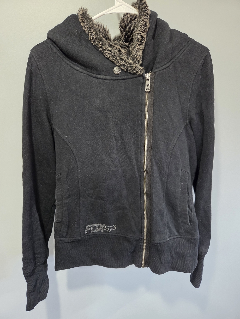 Y2K Fox Racing Sasquatch Jacket Women Small Grunge Dirtbike Faux Fur RARE